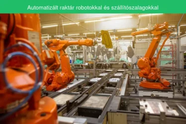 Automatizált raktár robotokkal és szállítószalagokkal